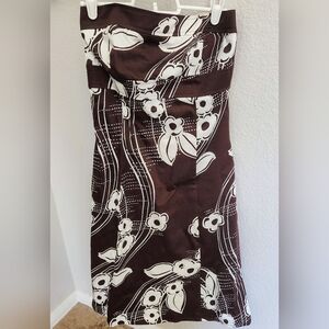 B. Smart Chocolate Brown and White Floral Strapless Dress